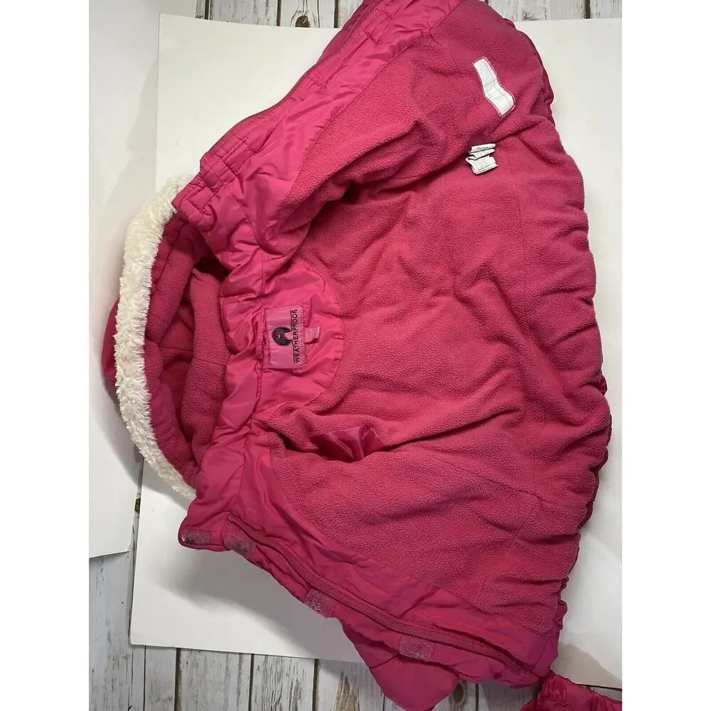 Weatherproof Baby Snow Pants Bibs and Jacket Pink 24 months Ruffled Puffer Coat